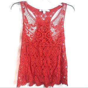 LC Lauren Conrad Orange Crochet Tank  S